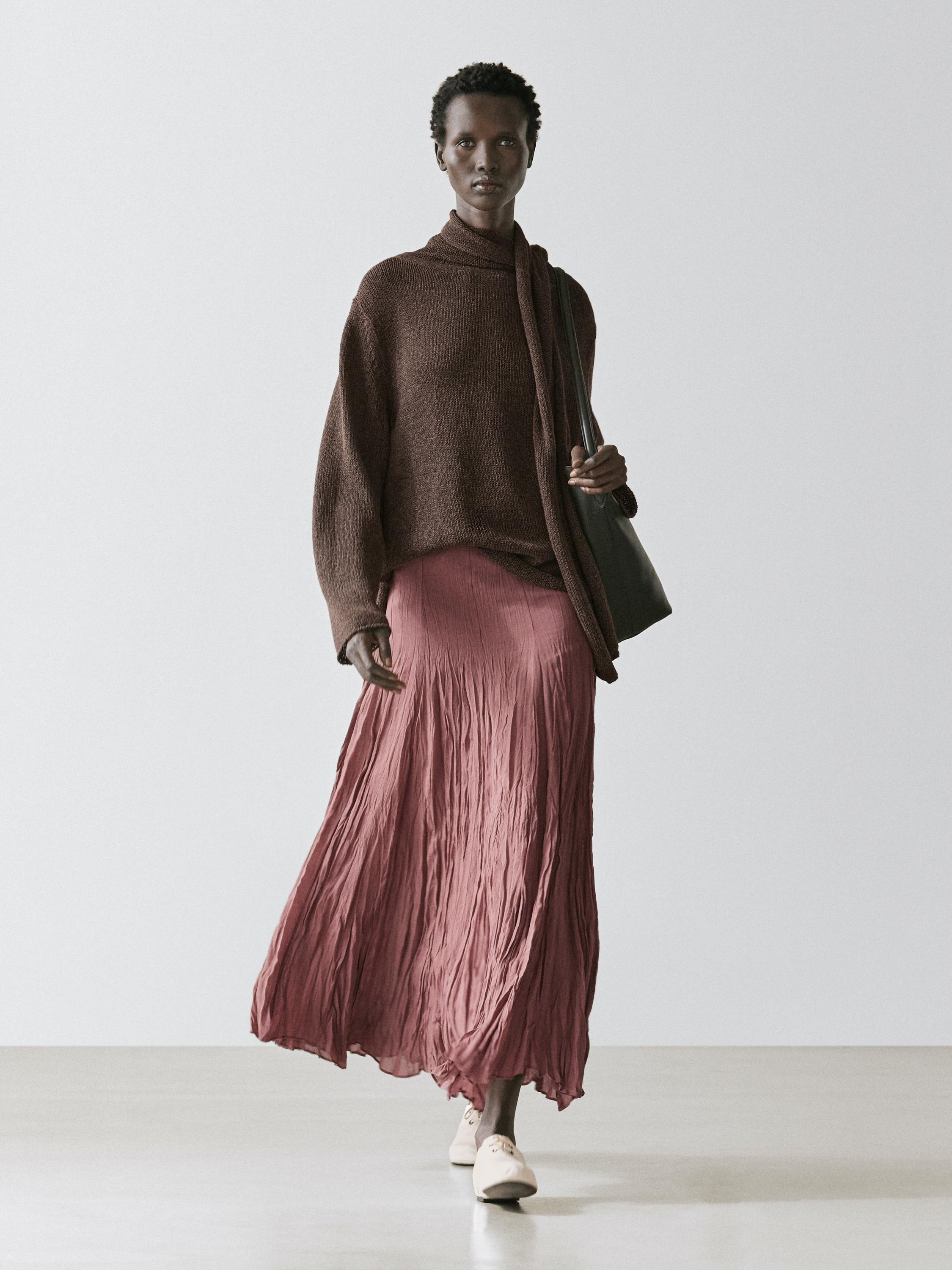 Flowing godet midi skirt